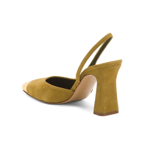 MARIA LUCA Khaki Made In Italy Suede Slingback Heels With Cap Toe - Picture 2 of 2